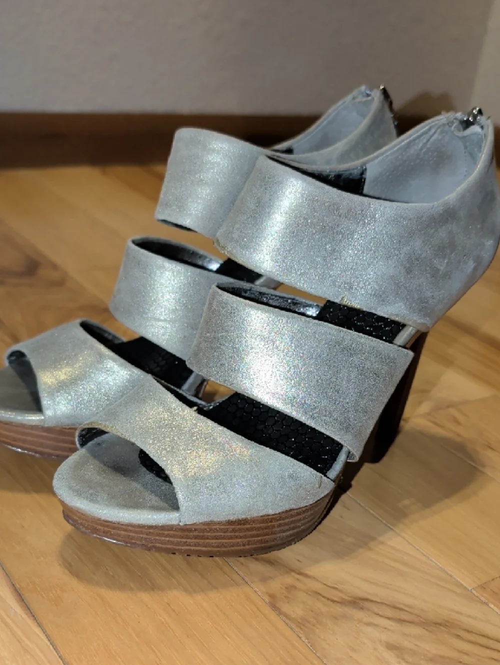 Calvin Klein Metallic Taupe Strappy High Heel Sandals
